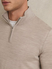 Men Merino Wool Half-Zip Jumper in Wheat Melange
