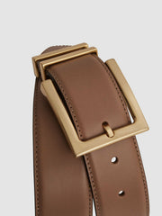 Women Leather Square Buckle Belt in Camel/Taupe