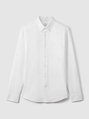 Men Slim-Fit Button-Down Collar Cotton Oxford Shirt in White