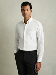 Men Slim-Fit Button-Down Collar Cotton Oxford Shirt in White