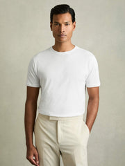 Men Cotton Crew Neck T-Shirt in White