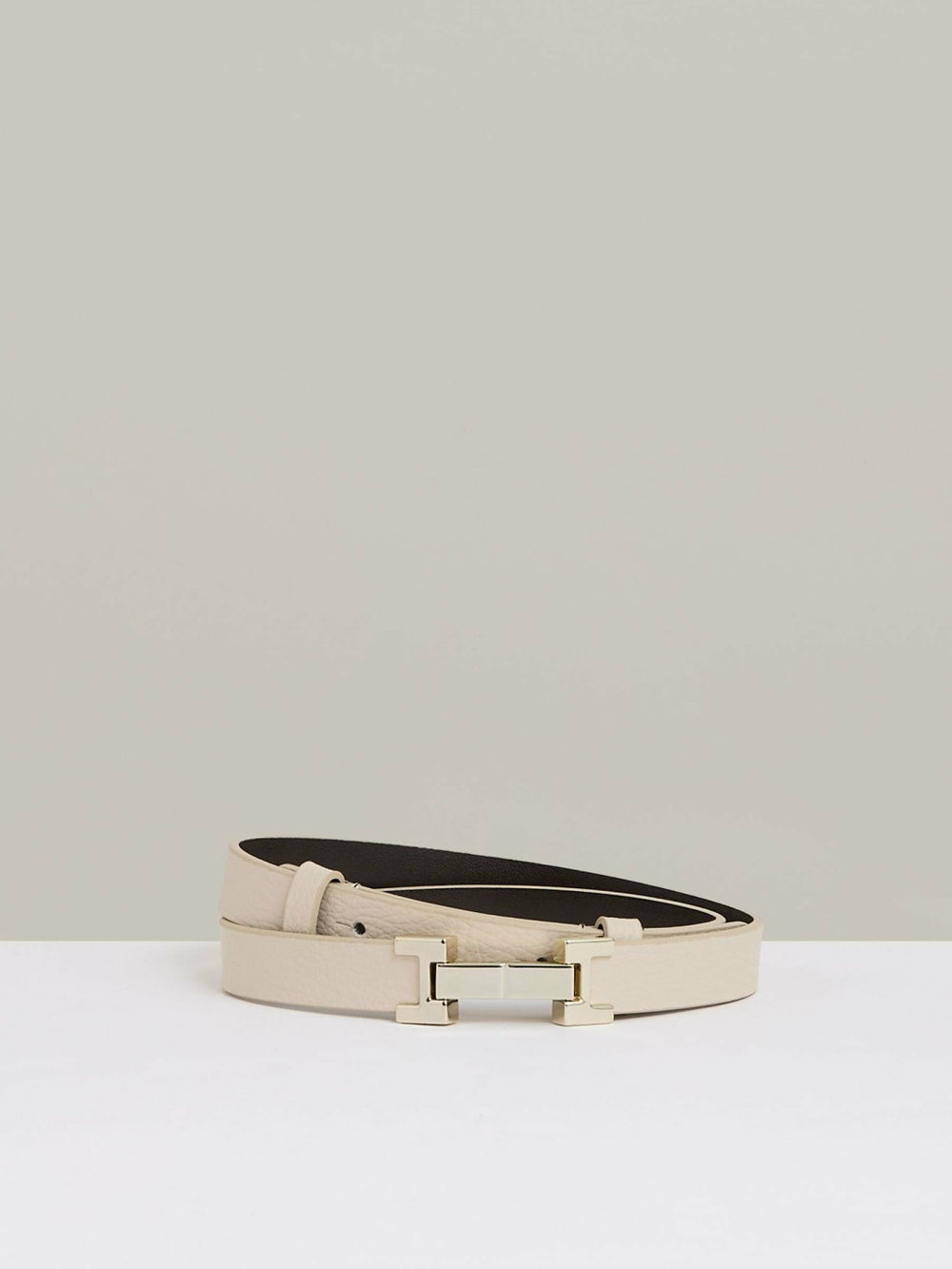 Women Leather Square Hinge Belt in Stone