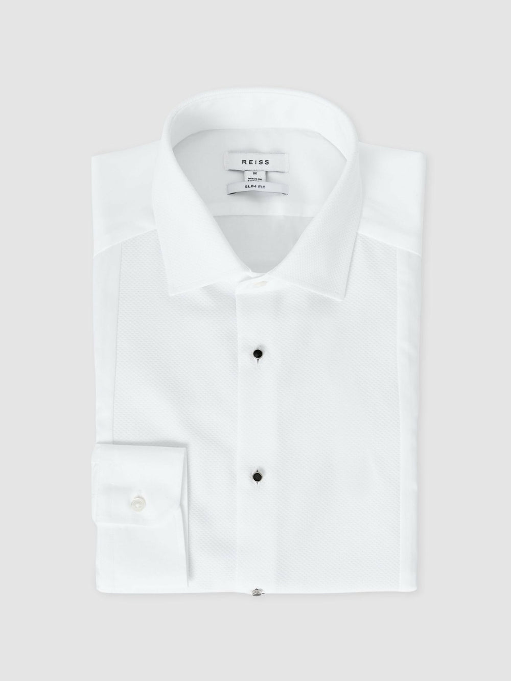 Men Slim Fit Cotton Marcella Tuxedo Shirt in White