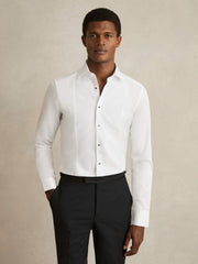 Men Slim Fit Cotton Marcella Tuxedo Shirt in White