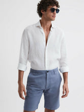 Men Cotton-Linen Blend Shorts in Airforce Blue