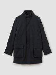 Men Hybrid Removable Funnel Neck Overcoat in Navy