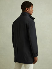 Men Hybrid Removable Funnel Neck Overcoat in Navy