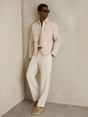 Men Cotton Worker Jacket in Stone