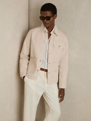 Men Cotton Worker Jacket in Stone