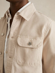 Men Cotton Worker Jacket in Stone