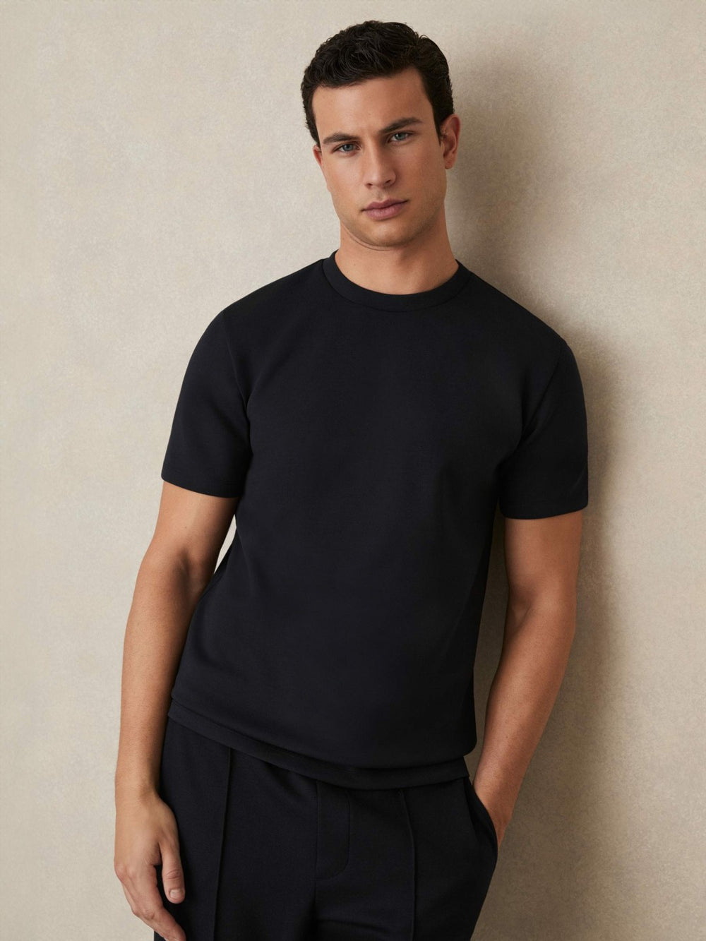 Men Interlock Jersey Crew Neck T-Shirt in Navy Blue