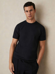 Men Interlock Jersey Crew Neck T-Shirt in Navy Blue