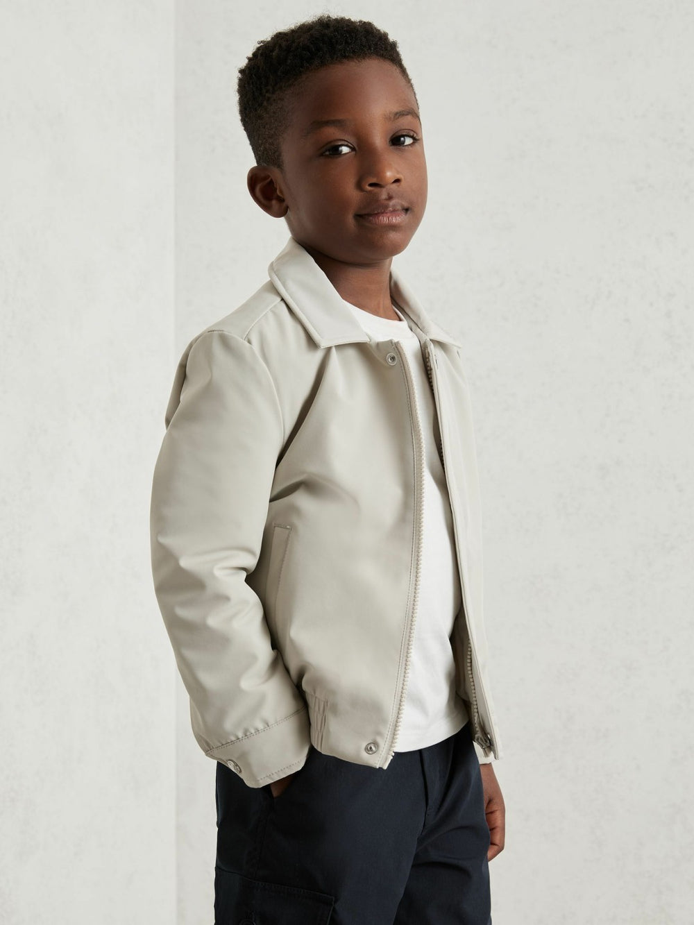 Children & Baby Zip-Through Harrington Jacket in Stone