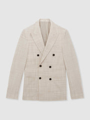 Men Double-Breasted Check Suit Blazer Regular-Fit in Stone