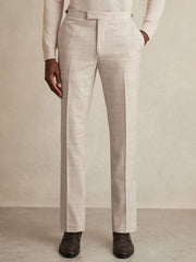 Men Check Regular-Fit Suit Trousers in Stone
