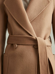 Women Wool Blend Double Breasted Blindseam Coat in Light Camel