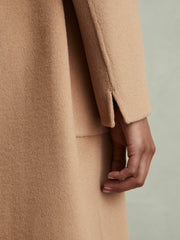 Women Wool Blend Double Breasted Blindseam Coat in Light Camel