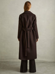 Women Wool Blend Double Breasted Blindseam Coat in Chocolate