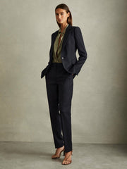 Women Textured Single Breasted Suit Blazer in Navy