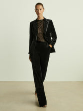 Women Velvet Flared Suit Trousers in Black