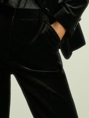 Women Velvet Flared Suit Trousers in Black