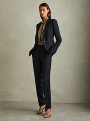 Women Textured Slim Fit Suit Trousers in Navy