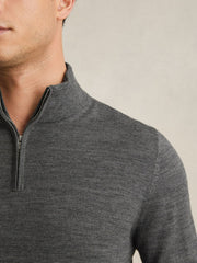 Men Merino Wool Half-Zip Jumper in Derby Grey Marl
