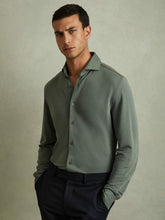 Men Modal Blend Cutaway Collar Shirt in Green Smoke