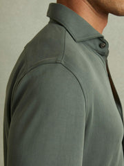 Men Modal Blend Cutaway Collar Shirt in Green Smoke