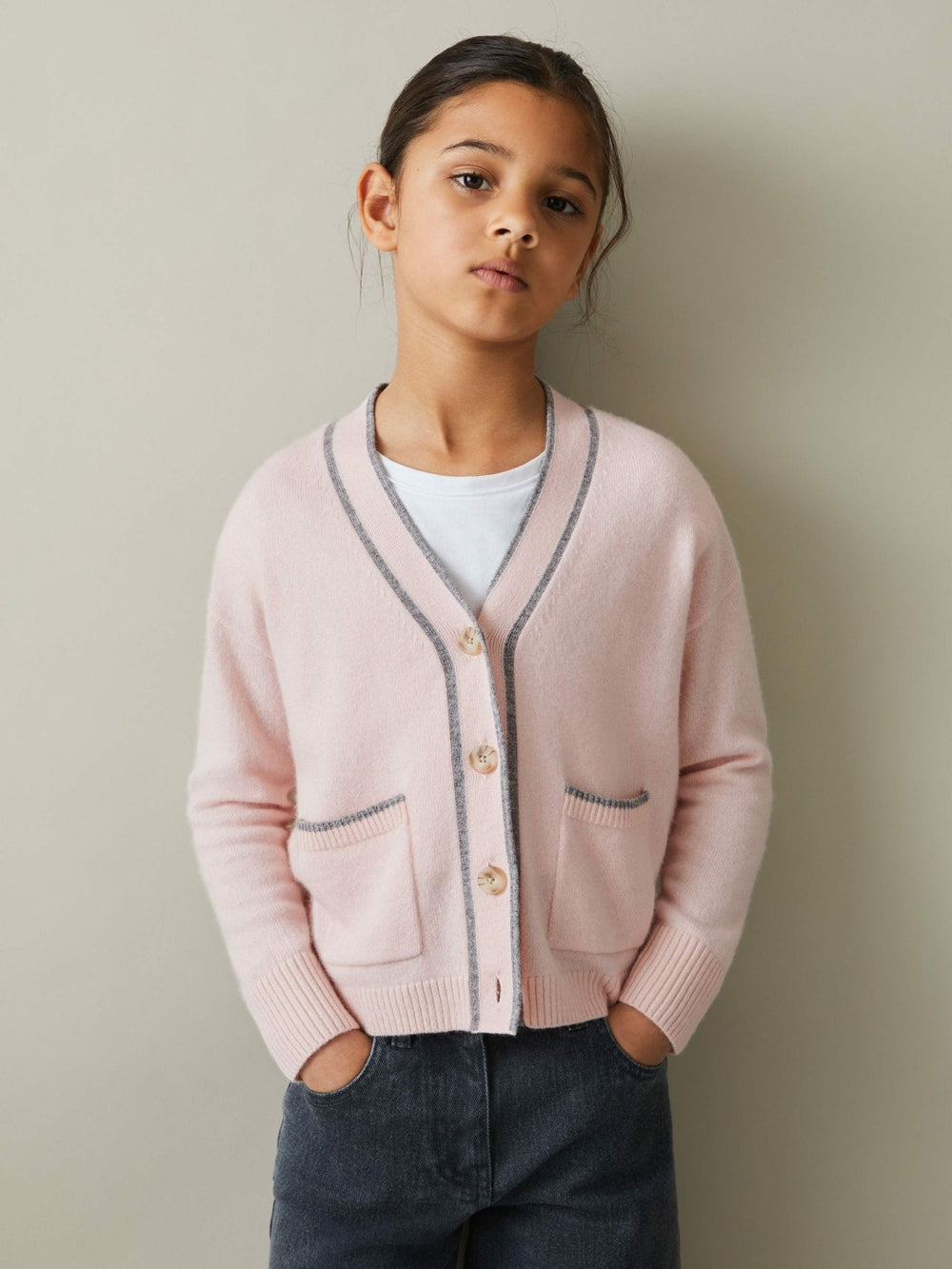 Children & Baby 9-13 yrs Wool-Blend Stripe-Detail Cardigan With Cashmere in Pink