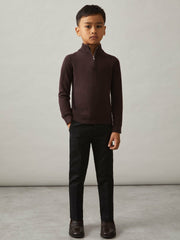 Children & Baby 3-9 yrs Merino Wool Half-Zip Funnel Neck Jumper in Dark Bordeaux