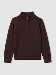 Children & Baby 3-9 yrs Merino Wool Half-Zip Funnel Neck Jumper in Dark Bordeaux