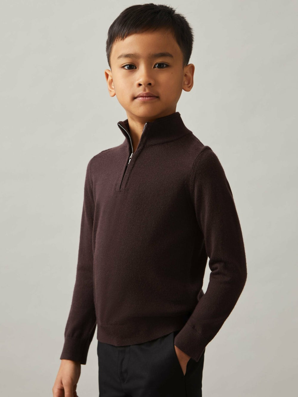 Children & Baby 9-13 yrs Merino Wool Half-Zip Funnel Neck Jumper in Dark Bordeaux