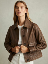Women Leather Trucker Jacket in Chocolate