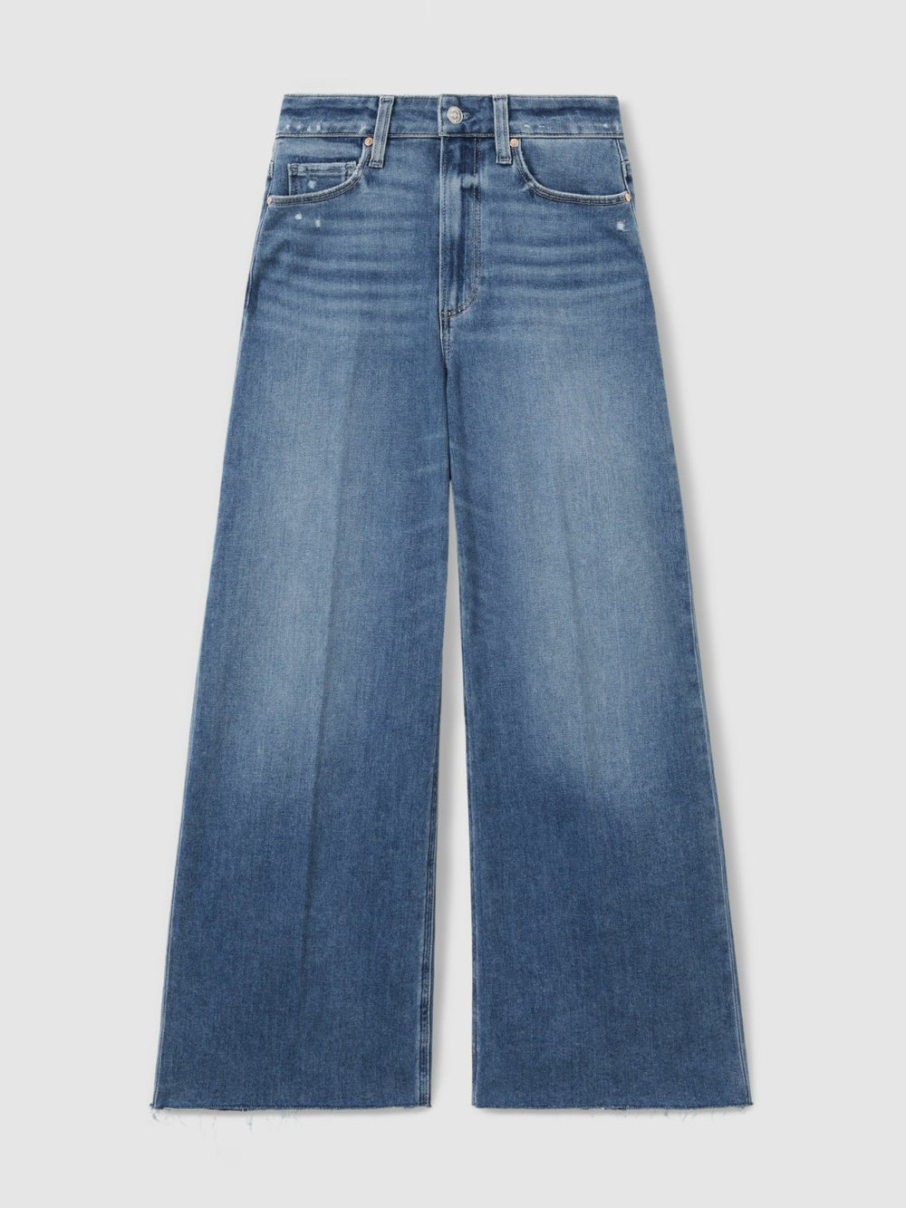 Women Paige Wide Leg Raw Hem Cropped Jeans in Rock Show Blue