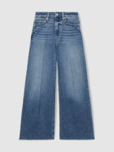 Women Paige Wide Leg Raw Hem Cropped Jeans in Rock Show Blue