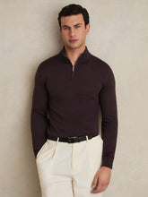 Men Merino Wool Half-Zip Jumper in Dark Bordeaux