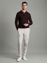 Men Merino Wool Polo Shirt in Dark Bordeaux