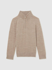 Children & Baby 3-9 yrs Merino Wool Half-Zip Funnel Neck Jumper in Wheat Melange