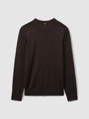 Men Merino Wool Crew Neck Jumper in Dark Bordeaux