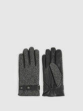 Men Leather And Wool-Blend Herringbone Gloves in Black