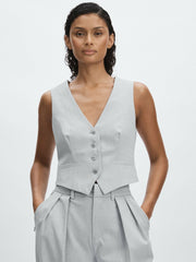 Women Good American Sharkskin Suit Waistcoat in Heather Grey