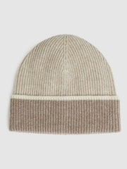Women Wool Blend Tipped Beanie in Taupe