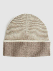 Women Wool Blend Tipped Beanie in Taupe