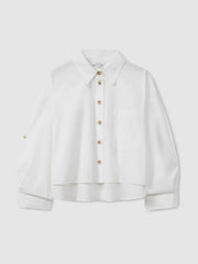 Women Oversize Cotton Cropped Shirt in White