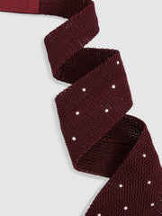 Men Silk Knitted Pin-Dot Tie in Burgundy