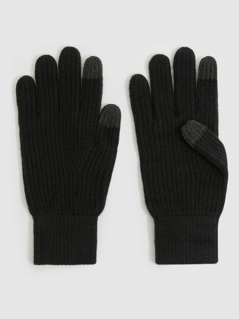 Men Ribbed-Merino Touchscreen Gloves in Black