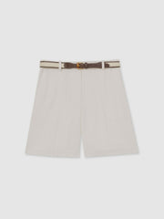Women Petite Linen-Blend Bermuda Shorts in White