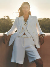Women Linen-Blend Bermuda Shorts in White