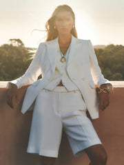 Women Linen-Blend Bermuda Shorts in White